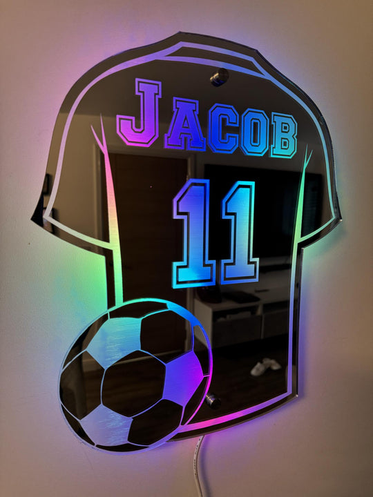 Football Shirt Mirror with Name and LED Lighting – Personalized Gift