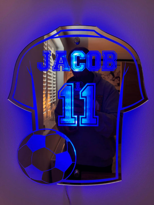 Football Shirt Mirror with Name and LED Lighting – Personalized Gift