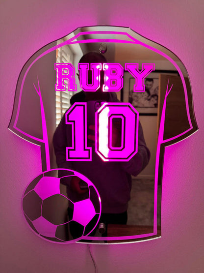 Football Shirt Mirror with Name and LED Lighting – Personalized Gift