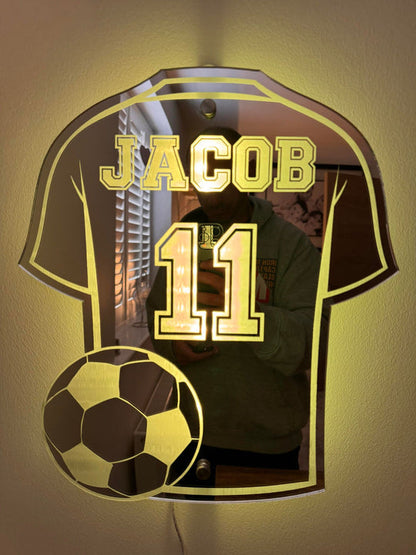 Football Shirt Mirror with Name and LED Lighting – Personalized Gift