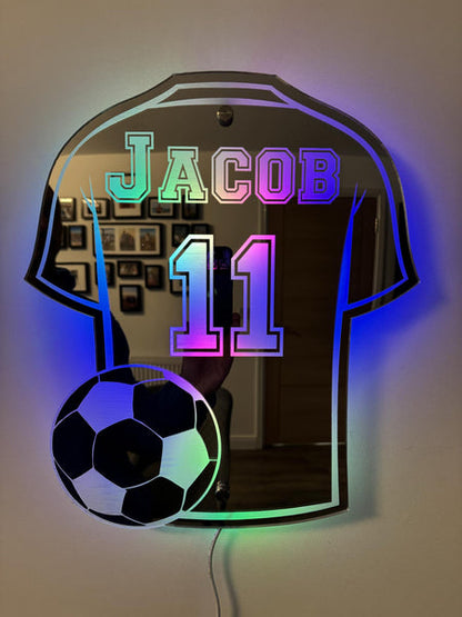 Football Shirt Mirror with Name and LED Lighting – Personalized Gift