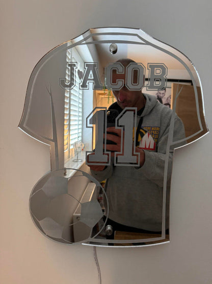 Football Shirt Mirror with Name and LED Lighting – Personalized Gift