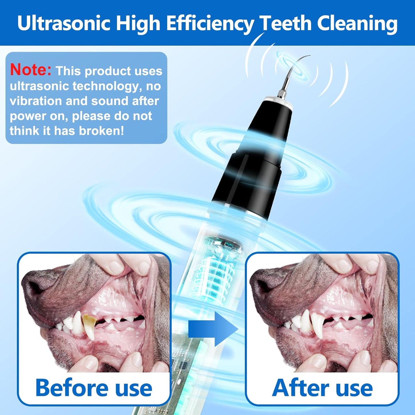 Ultrasound Plaque Remover for Dogs and Cats - Teeth Cleaning Set for Tartar and Stains